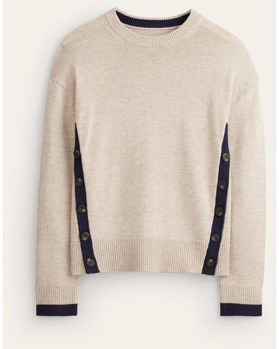 Boden Alma Contrast Trim Sweater Chinchilla Melange, Navy - Natural