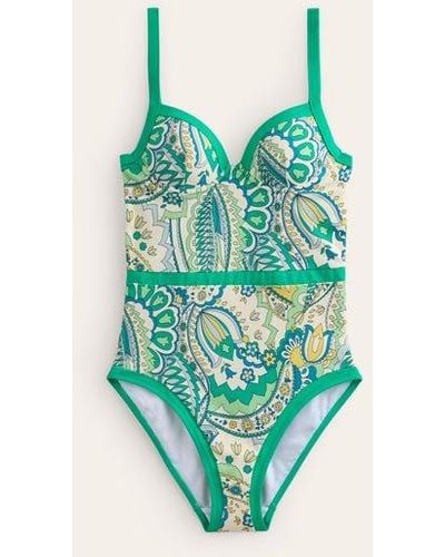 Boden Color Pop Cup Size Swimsuit Emerald, Foliage Paisley - Green