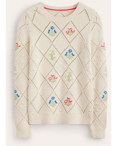 Boden Cotton Embroidered Sweater - Natural