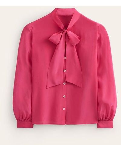 Boden Bow Neck Button Down Blouse - Pink