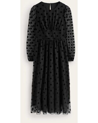 Boden Tulle Spot Midi Dress - Black