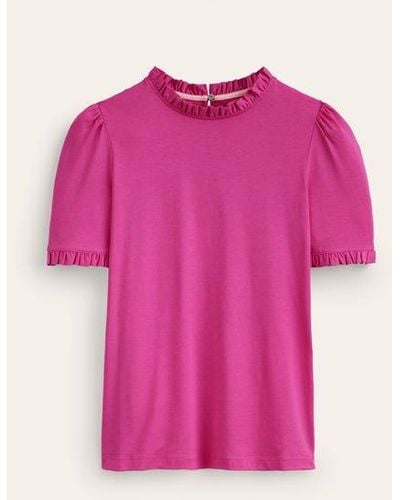 Boden Supersoft Frill Detail T-shirt - Pink