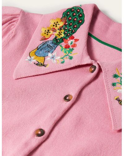 Boden Embroidered Collar Cardigan Posy - Pink