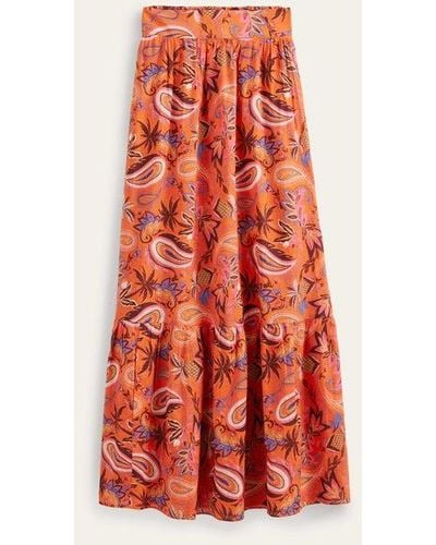 Boden Tiered Cotton Maxi Skirt Coral, Paradise Paisley