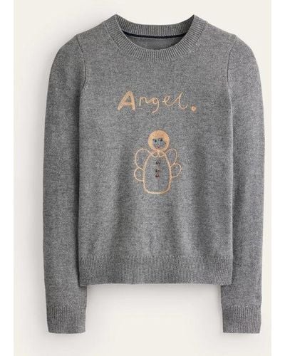 Boden Festive Embroidered Sweater Gray Melange, Angel