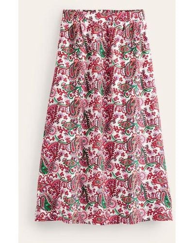Boden Florence Linen Midi Skirt Ivory, Fantastical - Red