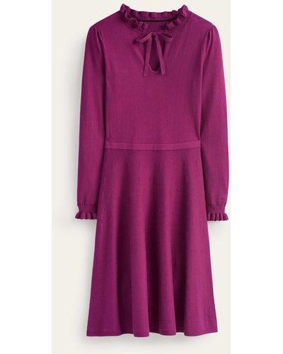 Boden Ruffle Tie Neck Dress - Purple