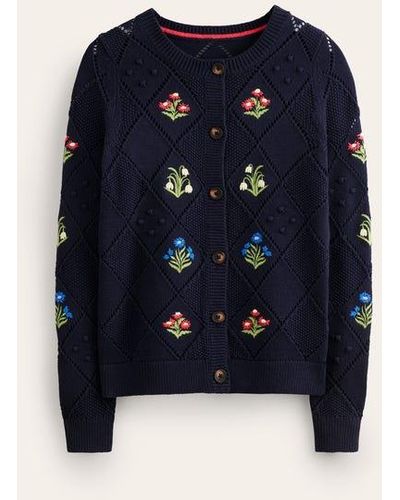 Boden Cotton Embroidered Cardigan - Blue