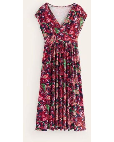 Boden Vanessa Wrap Jersey Maxi Dress French Navy, Fantastical - Red