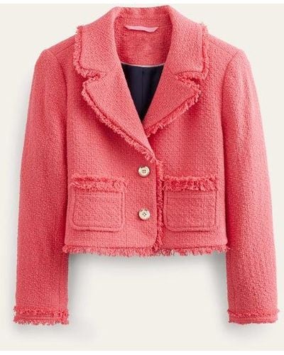 Boden Textured Fitted Cropped Jacket - Pink