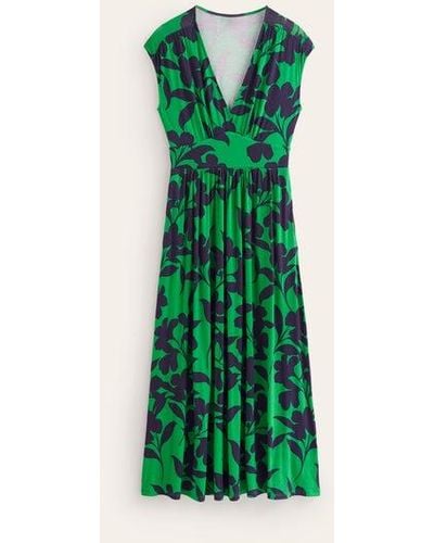 Boden Vanessa Wrap Jersey Maxi Dress Green, Silhouette Bloom