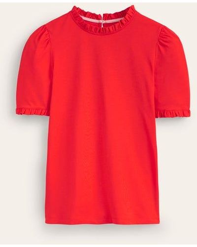 Boden Supersoft Frill Detail T-shirt - Red