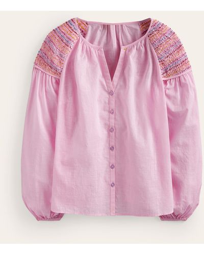 Boden Cotton Smocked Blouse - Pink