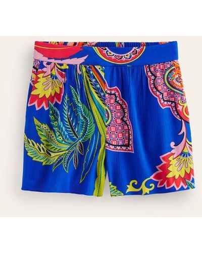Boden Crinkle Shorts Multi, Painterly Paisley - Blue