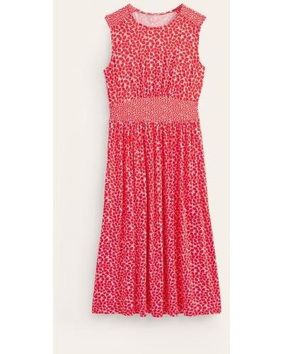 Boden Thea Sleeveless Midi Dress Poppy Red, Botanic Sprig - Pink