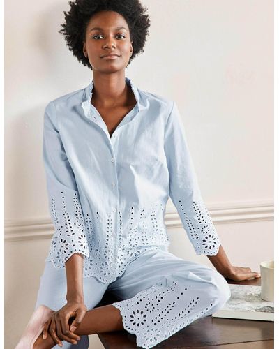 Boden Broderie Pajama Set Ticking Stripe - Blue