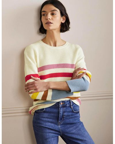 Boden Striped Wide Sleeve Sweater , Rainbow Stripe , , Rainbow Stripe - White