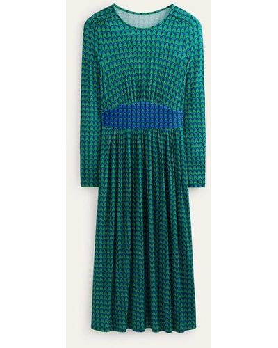 Boden Thea Long Sleeve Midi Dress Veridian Green, Geo Charm