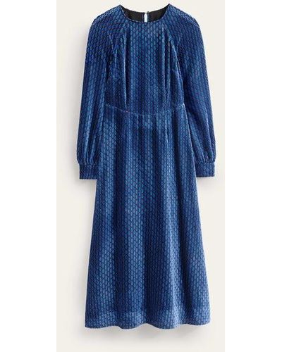 Boden Hotched Devore Midaxi Dress - Blue