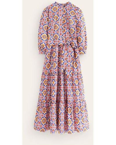 Boden Alba Tiered Cotton Maxi Dress Artisan's Gold, Mosaic Bloom - Pink