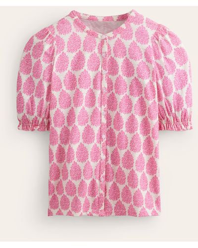 Boden Dolly Puff Sleeve Jersey Shirt - Pink