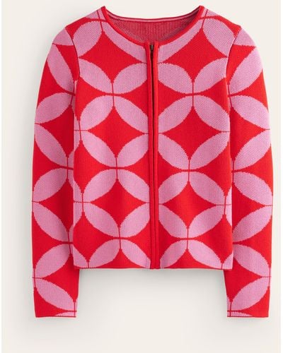 Boden Jacquard Zip Up Cardigan - Red