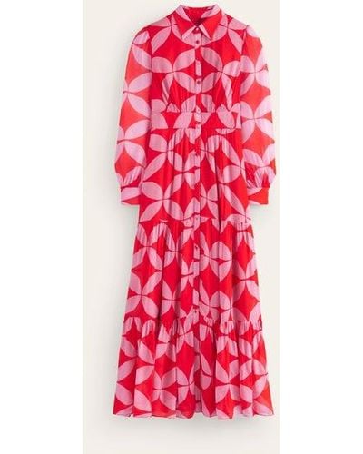 Boden Occasion Maxi Shirt Dress Flame Scarlet, Diamond Terrace - Red