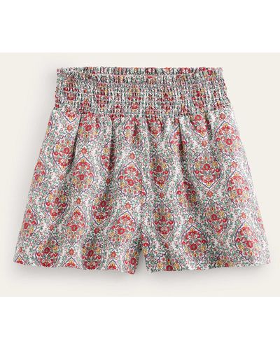 Boden Linen Shirred Waist Shorts - Multicolour