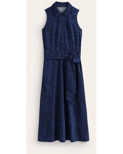 Boden Laura Sleeveless Shirt Dress True Navy, Animal Stripe - Blue