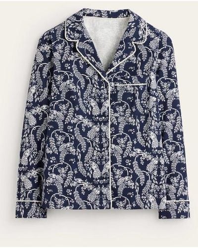 Boden Brushed Cotton Pajama Shirt French Navy, Peacock - Blue