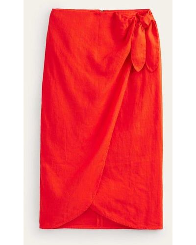 Boden Wrap-front Linen Midi Skirt - Red