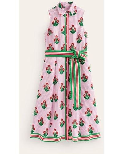 Boden Kate Linen Midi Shirt Dress Grenadine, Floret Stem - Pink