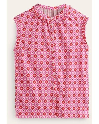 Boden Olive Sleeveless Shirt Pink Power, Geometric Stamp