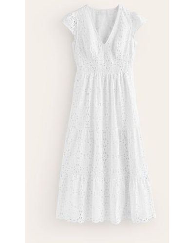 Boden May Broderie Midi Tea Dress - White