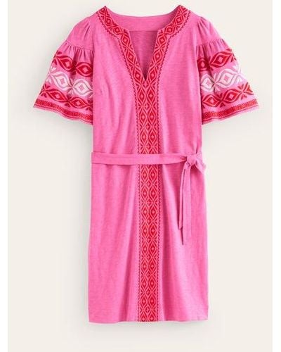 Boden Embroidered Jersey Short Dress - Pink