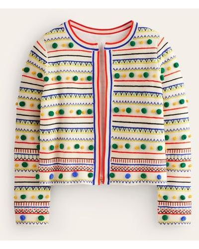 Boden Pom Pom Knitted Jacket - White