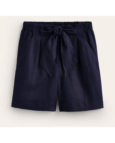 Boden Tie Waist Linen Shorts - Blue