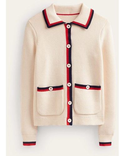 Boden Emily Wool Blend Cardigan Warm Ivory, Hot Pepper Tipping - Natural