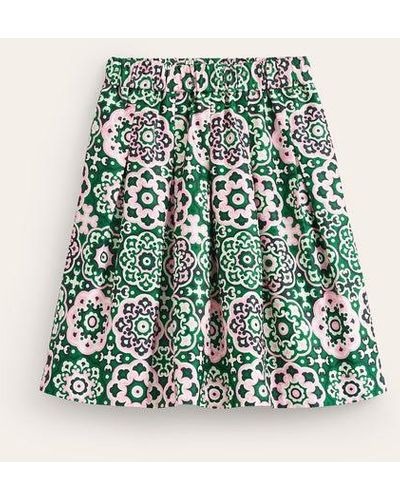 Boden Pleated Cotton Skirt Green Tambourine, Artisian Geo