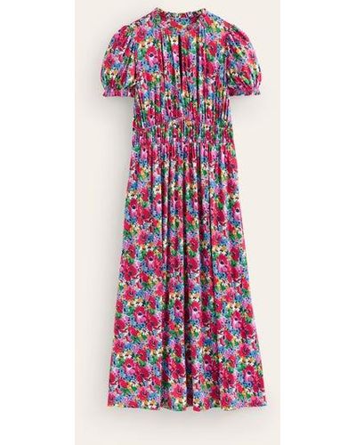 Boden Rosanna Jersey Midi Tea Dress Multi, Wild Poppy - Pink