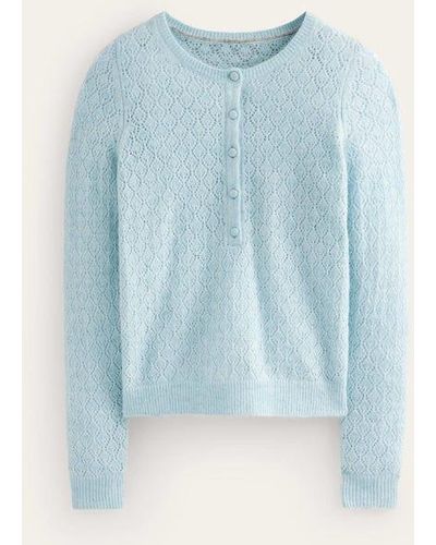 Boden Fluffy Henley Pointelle Sweater - Blue