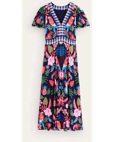 Boden Flutter Jersey Maxi Dress Multi, Tropic Parrot - Blue