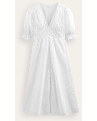 Boden Robe midi style 40s à broderie anglaise - Blanc