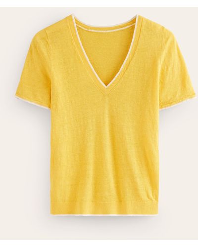 Boden maggie V-neck Linen T-shirt - Yellow