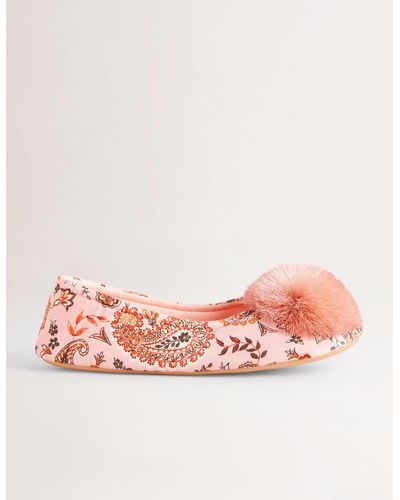 Boden Pompom Slippers - Pink