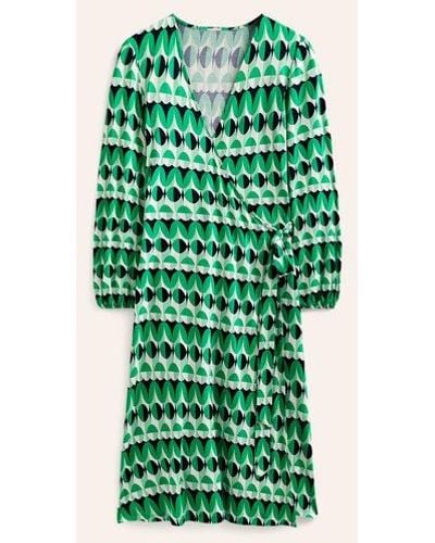 Boden Joanna Jersey Midi Wrap Dress Ming Green, Abstract Illusion