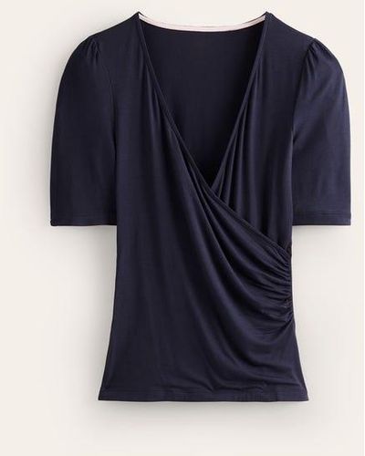 Boden Wrap Front Jersey Top - Blue
