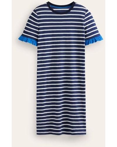 Boden Emily Ruffle Cotton Dress Navy, Ivory Stripe - Blue