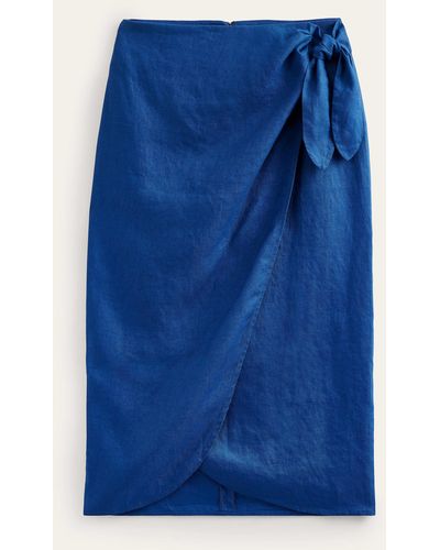 Boden Wrap-front Linen Midi Skirt - Blue