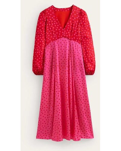 Boden Blouson Sleeve Midi Tea Dress Salsa, Dotty Spot - Red